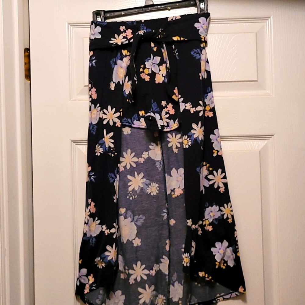 Justice shorts with attached skirt navy with flowers size  12